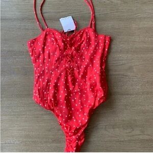 Zara Red Satin Bodysuit Lace Up Bust NWT​​​